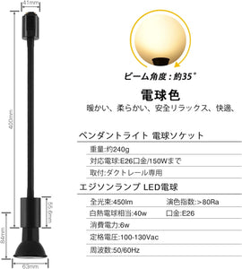 ダクトレール照明 スポットライト E26口金 PAR20 ブラック